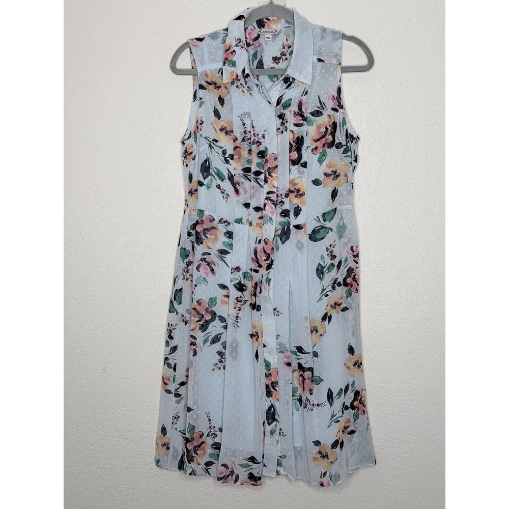 Nanette Lepore Sheer Fit & Flare Dress Size 6 Sleeveless Floral Button Down